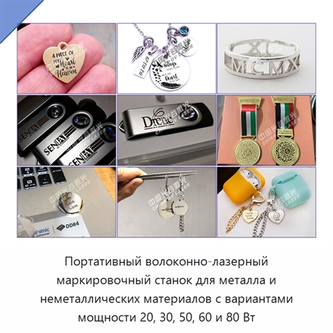 Портативный волоконно-лазерный маркировочный станок для металла и неметаллических материалов с вариантами мощности 20, 30, 50, 60 и 80 Вт