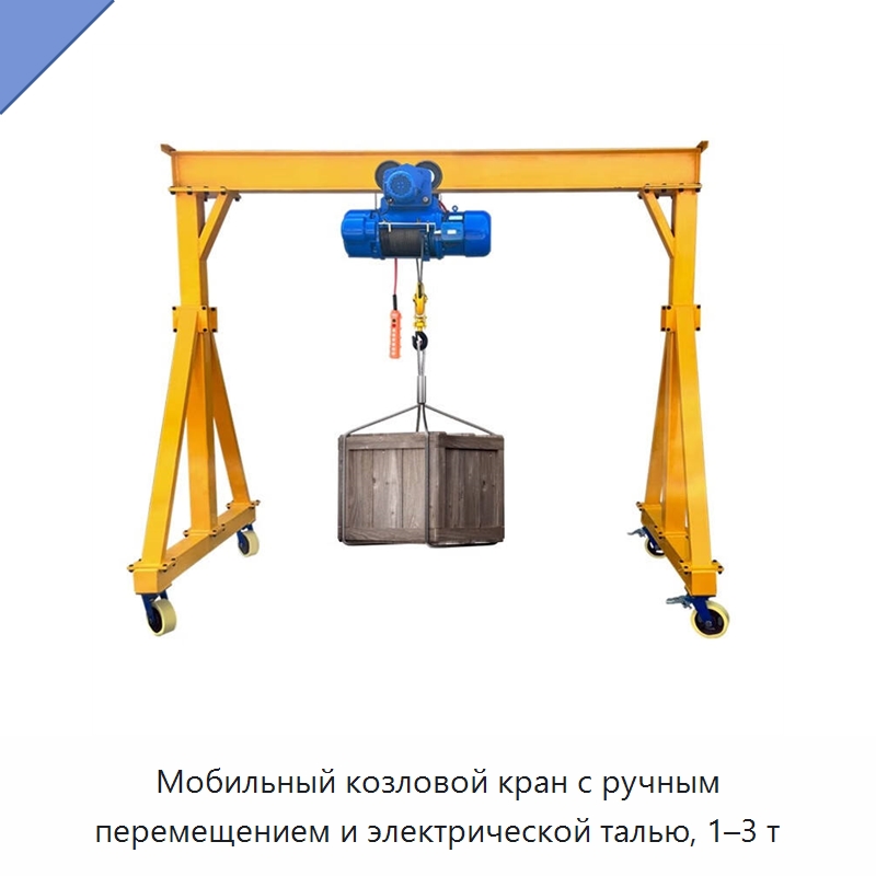 Мобильный козловой кран с ручным перемещением и электрической талью, 1–3 т — Электротали