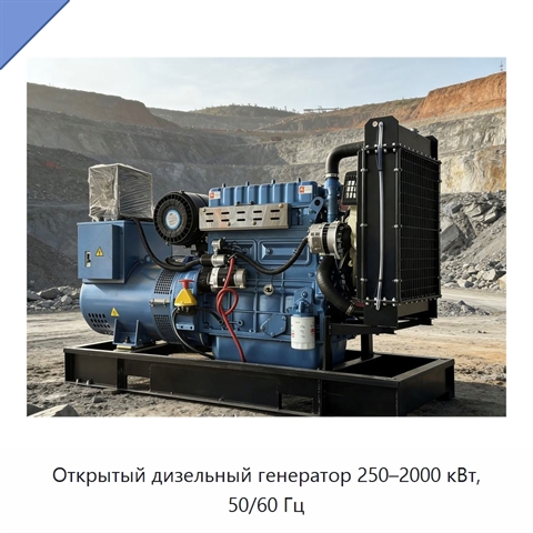 Открытый дизельный генератор 250–2000 кВт, 50/60 Гц