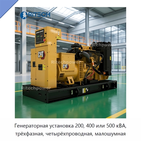 Генераторная установка 200, 400 или 500 кВА, трёхфазная, четырёхпроводная, малошумная