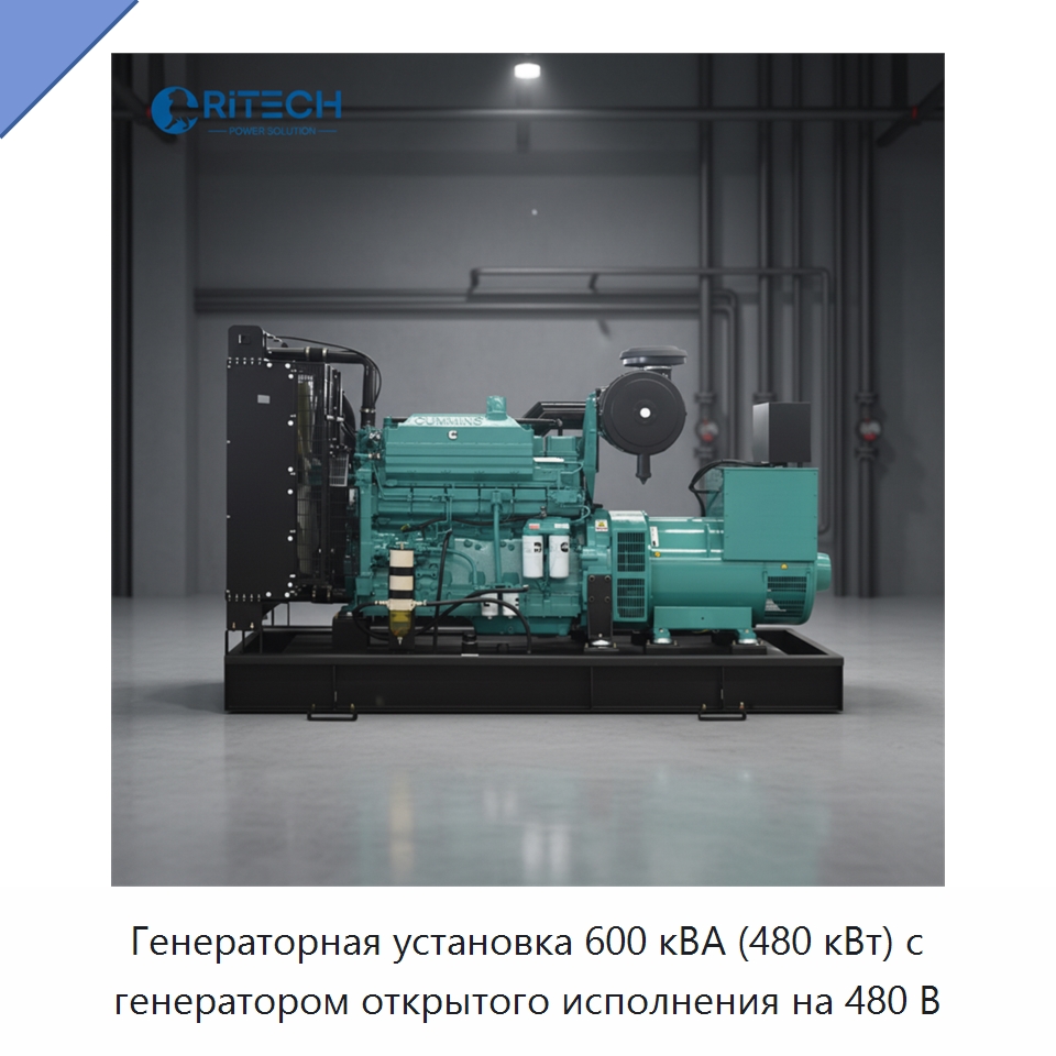 Генераторная установка 600 кВА (480 кВт) с генератором открытого исполнения на 480 В — Дизельные генераторы