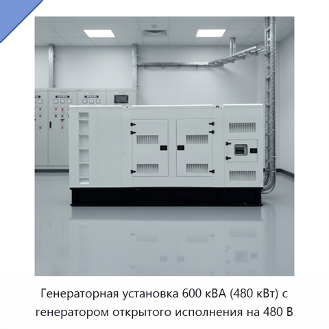 Генераторная установка 600 кВА (480 кВт) с генератором открытого исполнения на 480 В