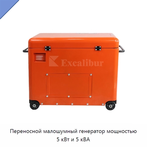 Переносной малошумный генератор мощностью 5 кВт и 5 кВА