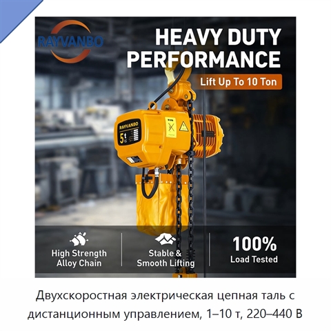 Двухскоростная электрическая цепная таль с дистанционным управлением, 1–10 т, 220–440 В