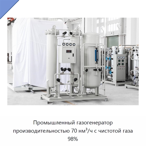 Промышленный газогенератор производительностью 70 нм³/ч с чистотой газа 98%