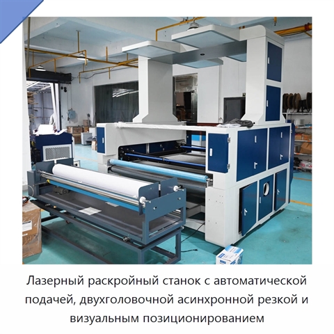 Лазерный раскройный станок с автоматической подачей, двухголовочной асинхронной резкой и визуальным позиционированием