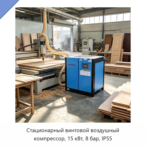 Стационарный винтовой воздушный компрессор, 15 кВт, 8 бар, IP55
