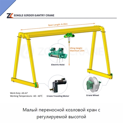 Малый переносной козловой кран с регулируемой высотой