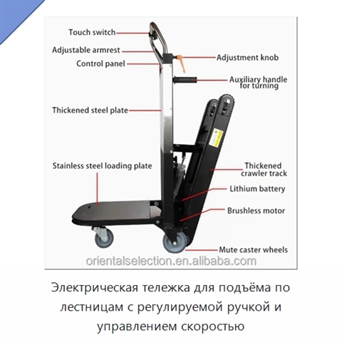 Электрическая тележка для подъёма по лестницам с регулируемой ручкой и управлением скоростью