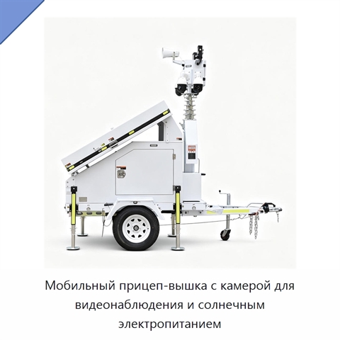 Мобильный прицеп-вышка с камерой для видеонаблюдения и солнечным электропитанием