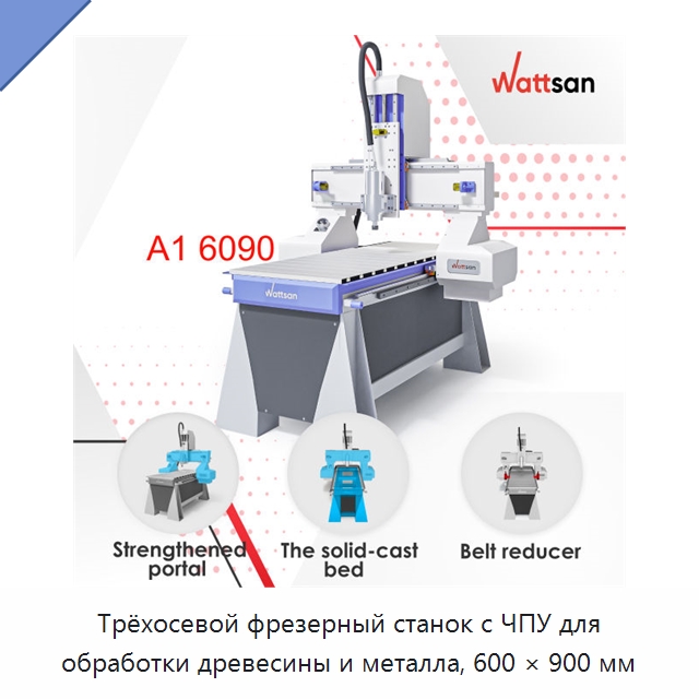 Трёхосевой фрезерный станок с ЧПУ для обработки древесины и металла, 600 × 900 мм — Фрезерные станки по дереву