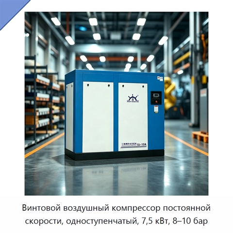 Винтовой воздушный компрессор постоянной скорости, одноступенчатый, 7,5 кВт, 8–10 бар