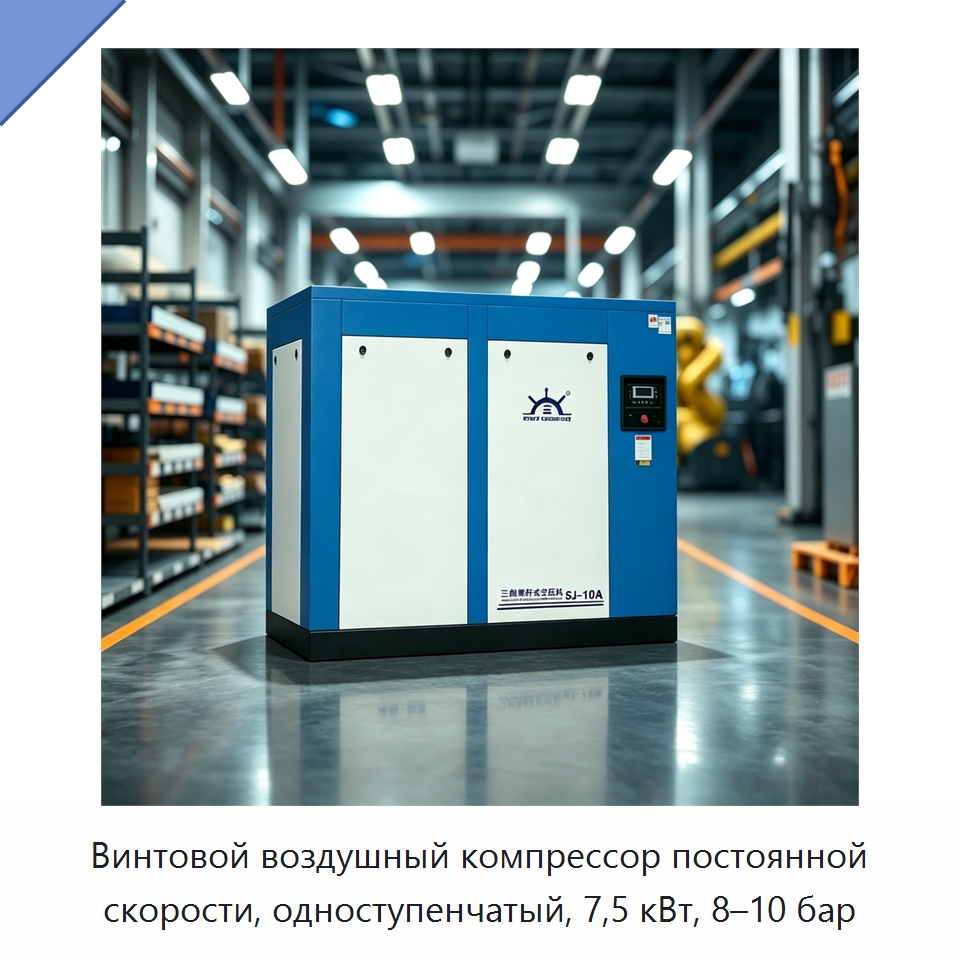 Винтовой воздушный компрессор постоянной скорости, одноступенчатый, 7,5 кВт, 8–10 бар — Промышленные компрессоры