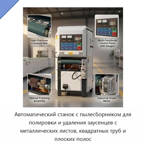Автоматический станок с пылесборником для полировки и удаления заусенцев с металлических листов, квадратных труб и плоских полос