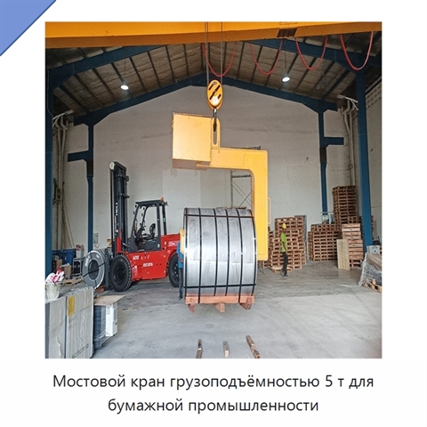 Мостовой кран грузоподъёмностью 5 т для бумажной промышленности