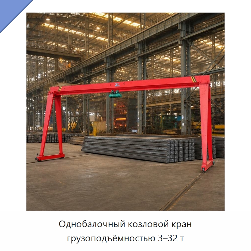 Однобалочный козловой кран грузоподъёмностью 3–32 т