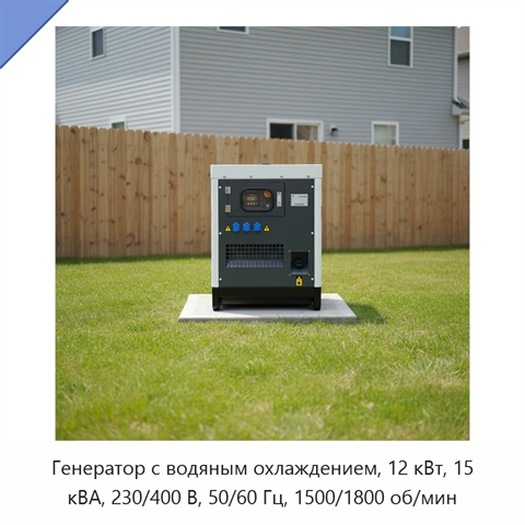 Генератор с водяным охлаждением, 12 кВт, 15 кВА, 230/400 В, 50/60 Гц, 1500/1800 об/мин