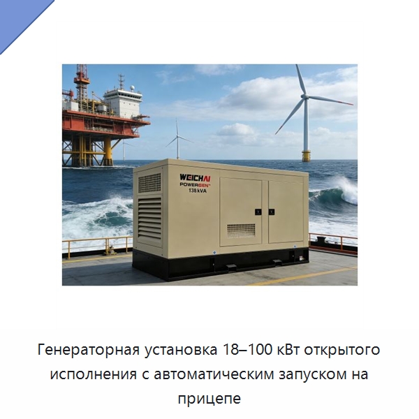 Генераторная установка 18–100 кВт открытого исполнения с автоматическим запуском на прицепе — Дизельные генераторы