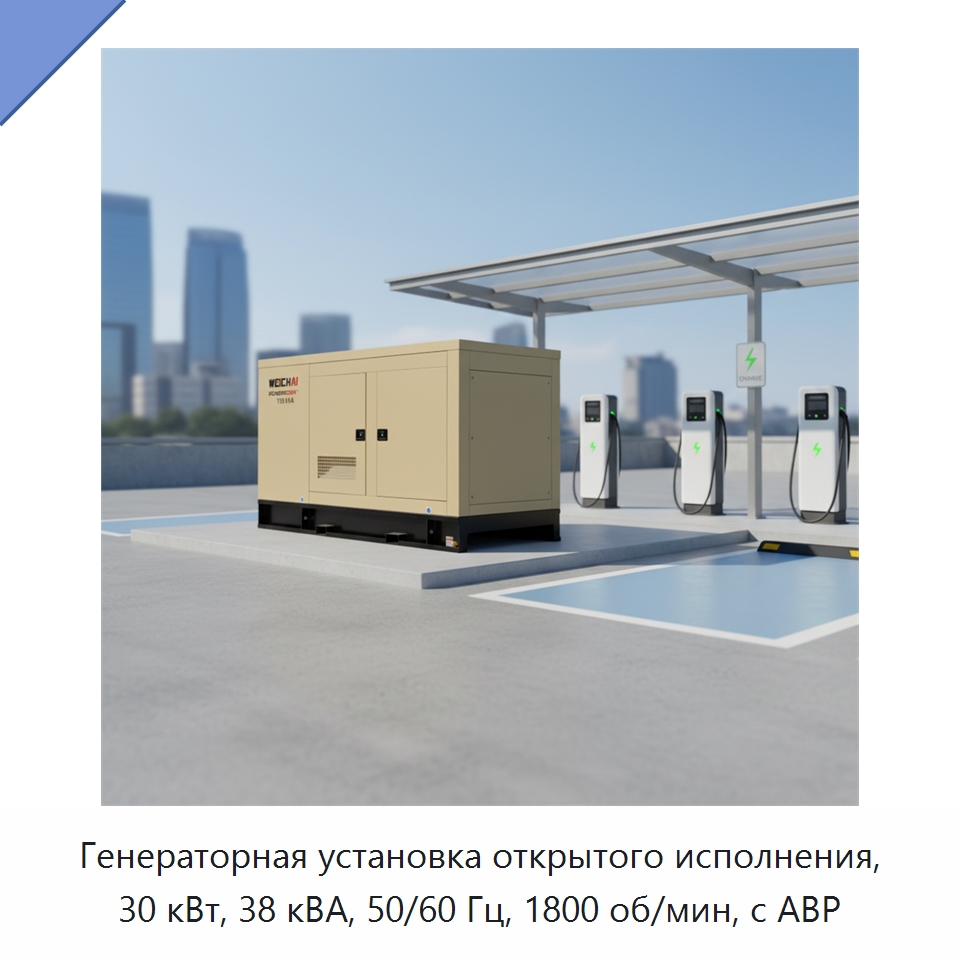 Генераторная установка открытого исполнения, 30 кВт, 38 кВА, 50/60 Гц, 1800 об/мин, с АВР — Дизельные генераторы