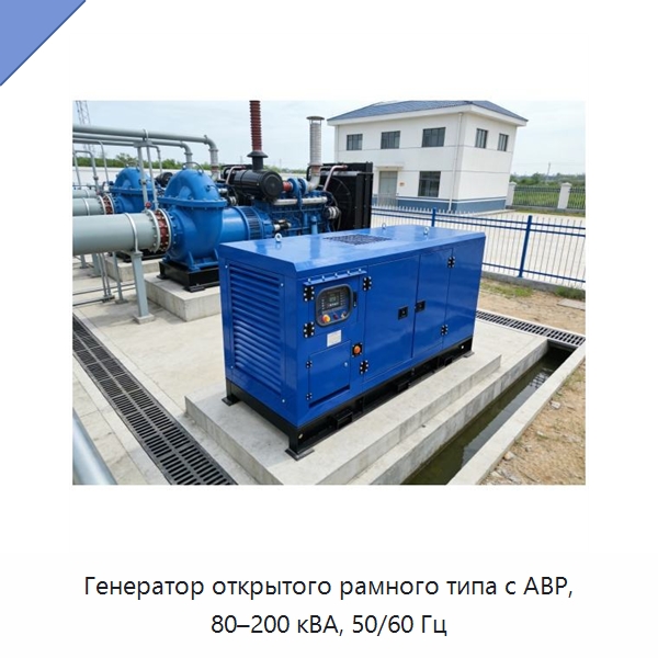 Генератор открытого рамного типа с АВР, 80–200 кВА, 50/60 Гц — Дизельные генераторы