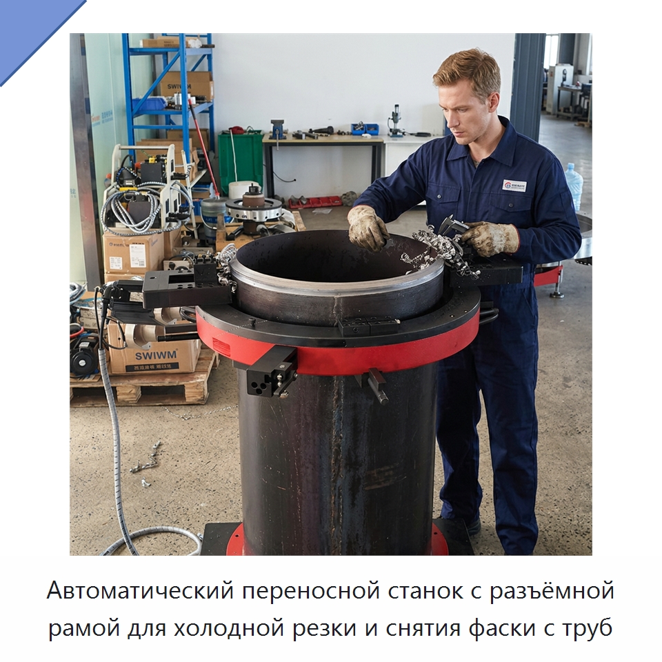 Автоматический переносной станок с разъёмной рамой для холодной резки и снятия фаски с труб — Станки для обработки труб