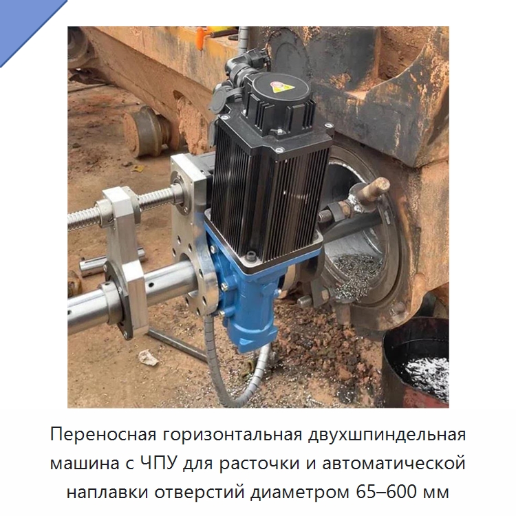 Переносная горизонтальная двухшпиндельная машина с ЧПУ для расточки и автоматической наплавки отверстий диаметром 65–600 мм — Расточные станки