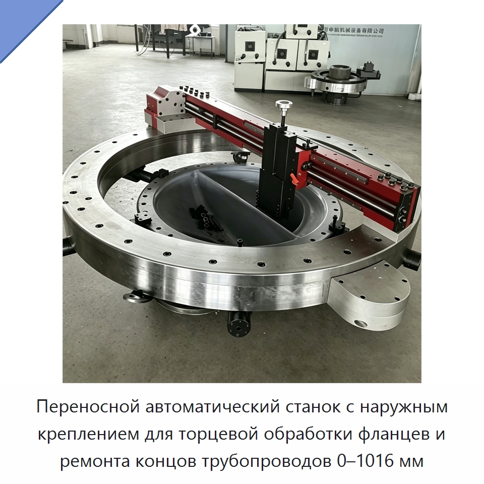 Переносной автоматический станок с наружным креплением для торцевой обработки фланцев и ремонта концов трубопроводов 0–1016 мм — Фаскоснимательный станок