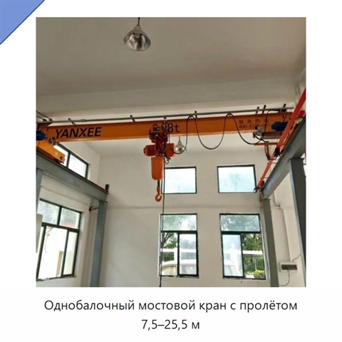 Однобалочный мостовой кран с пролётом 7,5–25,5 м