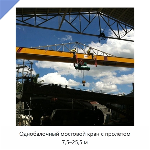 Однобалочный мостовой кран с пролётом 7,5–25,5 м