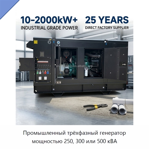 Промышленный трёхфазный генератор мощностью 250, 300 или 500 кВА