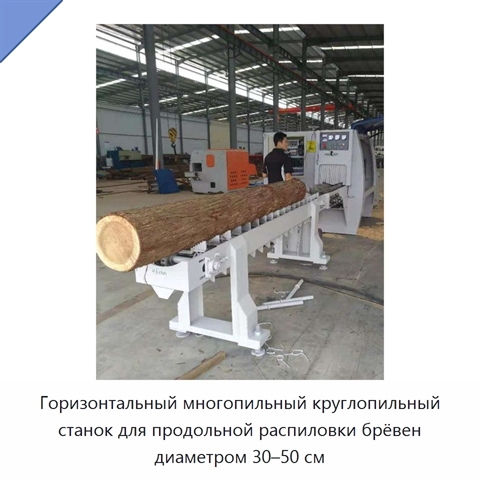 Горизонтальный многопильный круглопильный станок для продольной распиловки брёвен диаметром 30–50 см