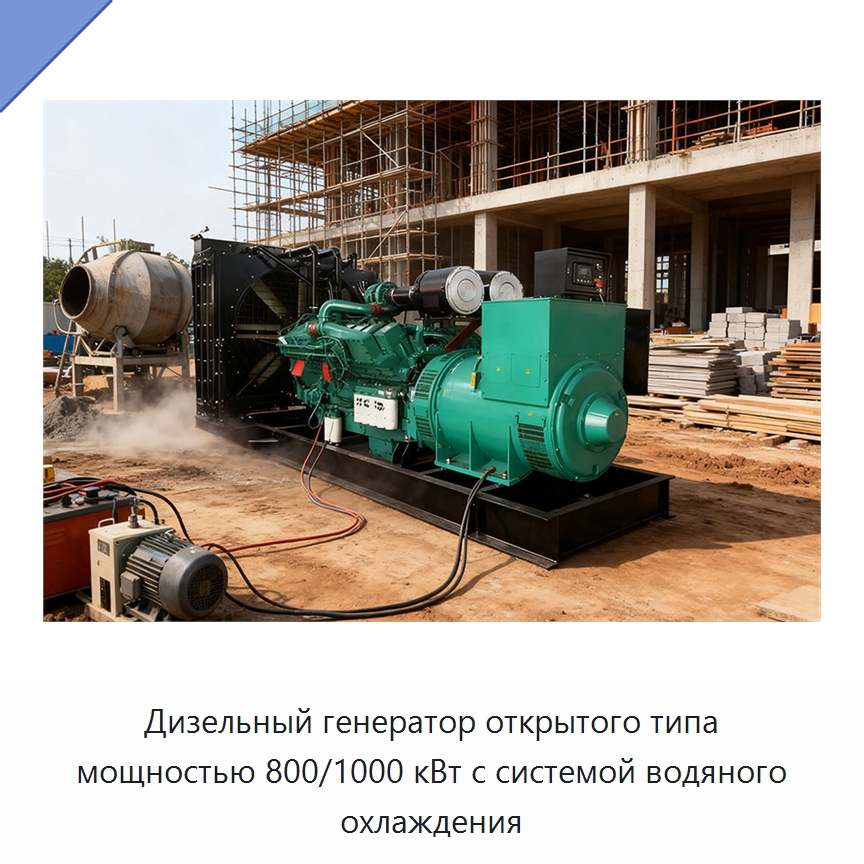 Дизельный генератор открытого типа мощностью 800/1000 кВт с системой водяного охлаждения — Дизельные генераторы