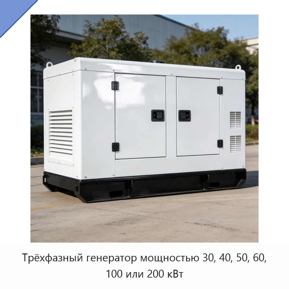 Трёхфазный генератор мощностью 30, 40, 50, 60, 100 или 200 кВт — Дизельные генераторы
