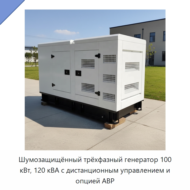 Шумозащищённый трёхфазный генератор 100 кВт, 120 кВА с дистанционным управлением и опцией АВР — Дизельные генераторы
