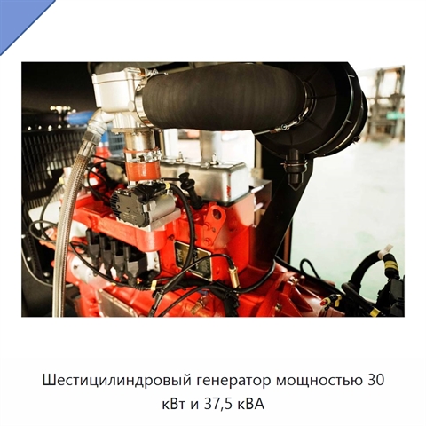 Шестицилиндровый генератор мощностью 30 кВт и 37,5 кВА
