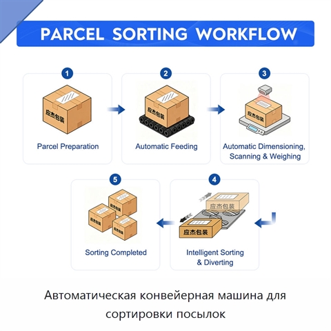 Автоматическая конвейерная машина для сортировки посылок