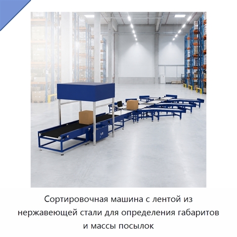 Сортировочная машина с лентой из нержавеющей стали для определения габаритов и массы посылок