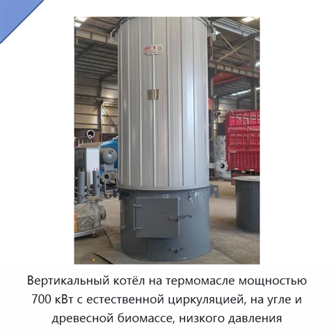 Вертикальный котёл на термомасле мощностью 700 кВт с естественной циркуляцией, на угле и древесной биомассе, низкого давления