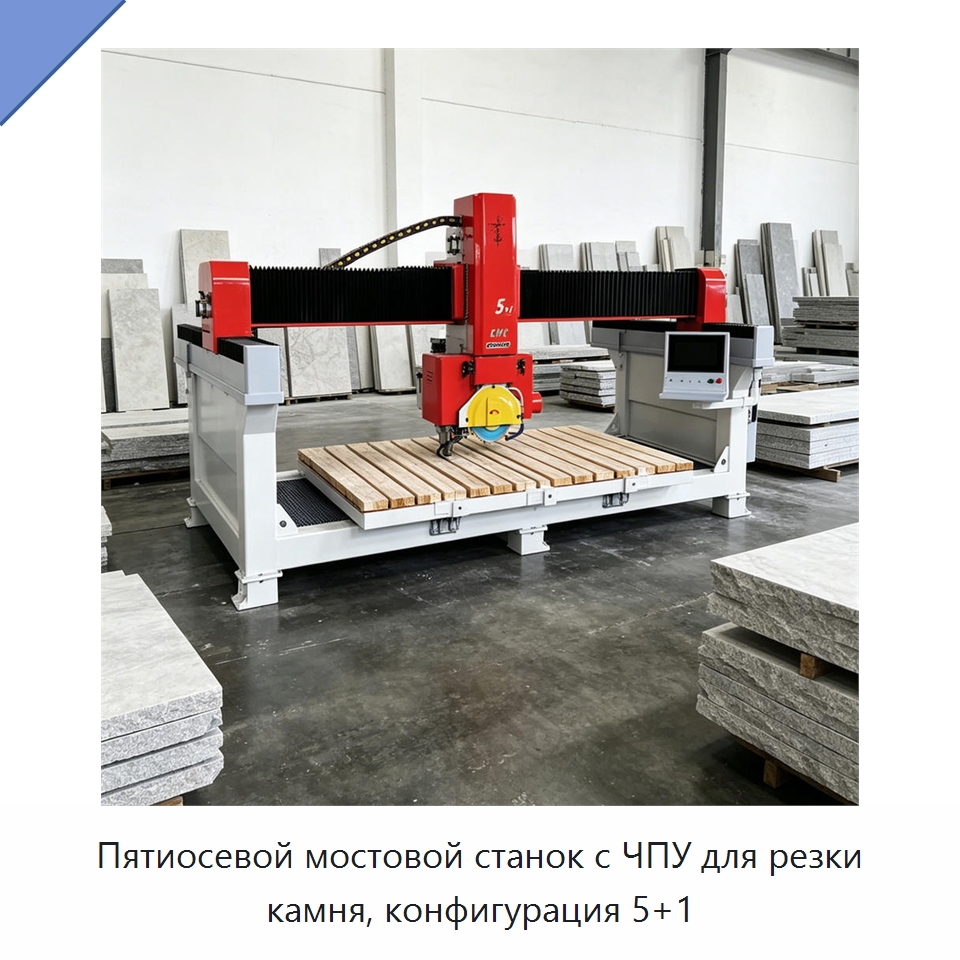 Пятиосевой мостовой станок с ЧПУ для резки камня, конфигурация 5+1 — Оборудование для обработки камня