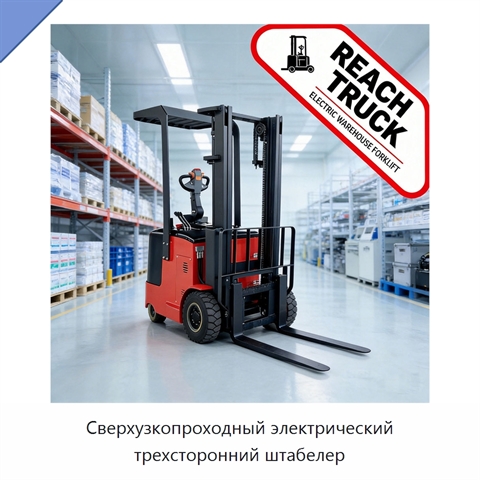 Сверхузкопроходный электрический трехсторонний штабелер