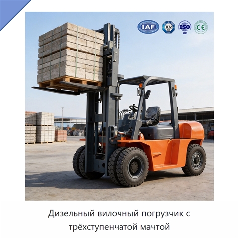 Дизельный вилочный погрузчик с трёхступенчатой мачтой