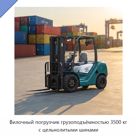 Вилочный погрузчик грузоподъёмностью 3500 кг с цельнолитыми шинами