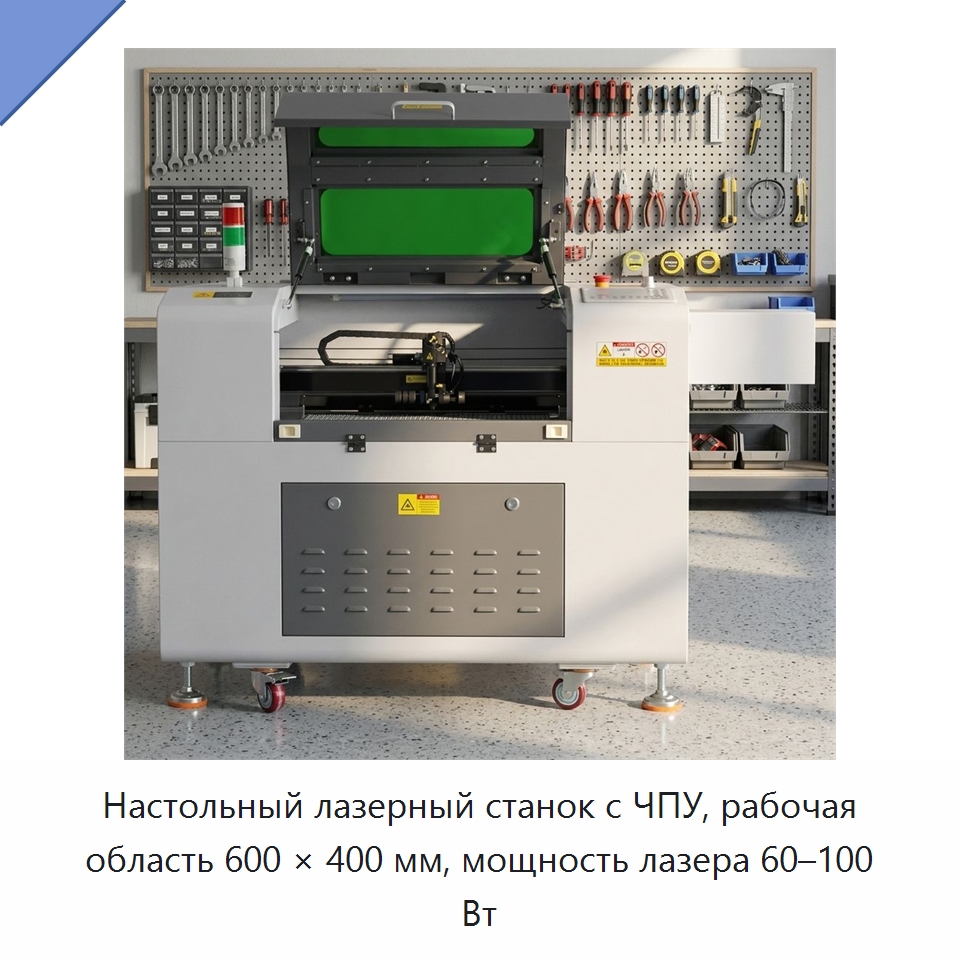 Настольный лазерный станок с ЧПУ, рабочая область 600 × 400 мм, мощность лазера 60–100 Вт — Лазерные гравировальные станки
