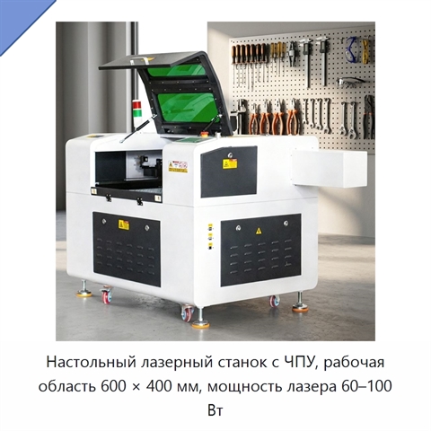 Настольный лазерный станок с ЧПУ, рабочая область 600 × 400 мм, мощность лазера 60–100 Вт