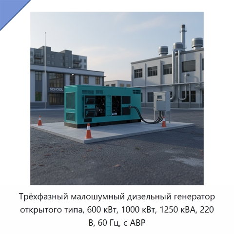 Трёхфазный малошумный дизельный генератор открытого типа, 600 кВт, 1000 кВт, 1250 кВА, 220 В, 60 Гц, с АВР