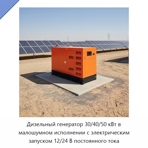Дизельный генератор 30/40/50 кВт в малошумном исполнении с электрическим запуском 12/24 В постоянного тока