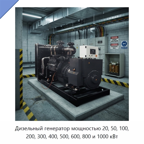 Дизельный генератор мощностью 20, 50, 100, 200, 300, 400, 500, 600, 800 и 1000 кВт
