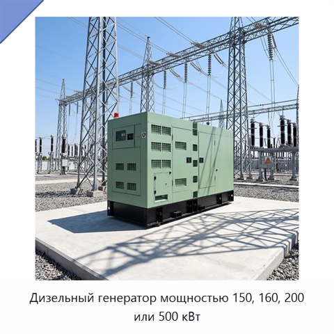 Дизельный генератор мощностью 150, 160, 200 или 500 кВт