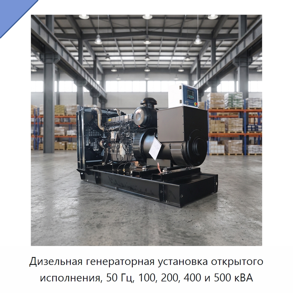 Дизельная генераторная установка открытого исполнения, 50 Гц, 100, 200, 400 и 500 кВА — Дизельные генераторы
