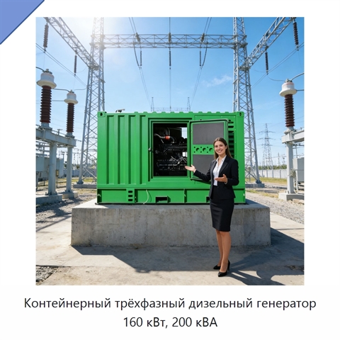 Контейнерный трёхфазный дизельный генератор 160 кВт, 200 кВА